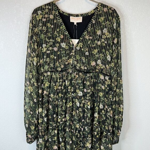 NWT Rococo Sand Flora Floral Handmade High Low Maxi Metallic Thread Dress Large - Picture 4 of 16